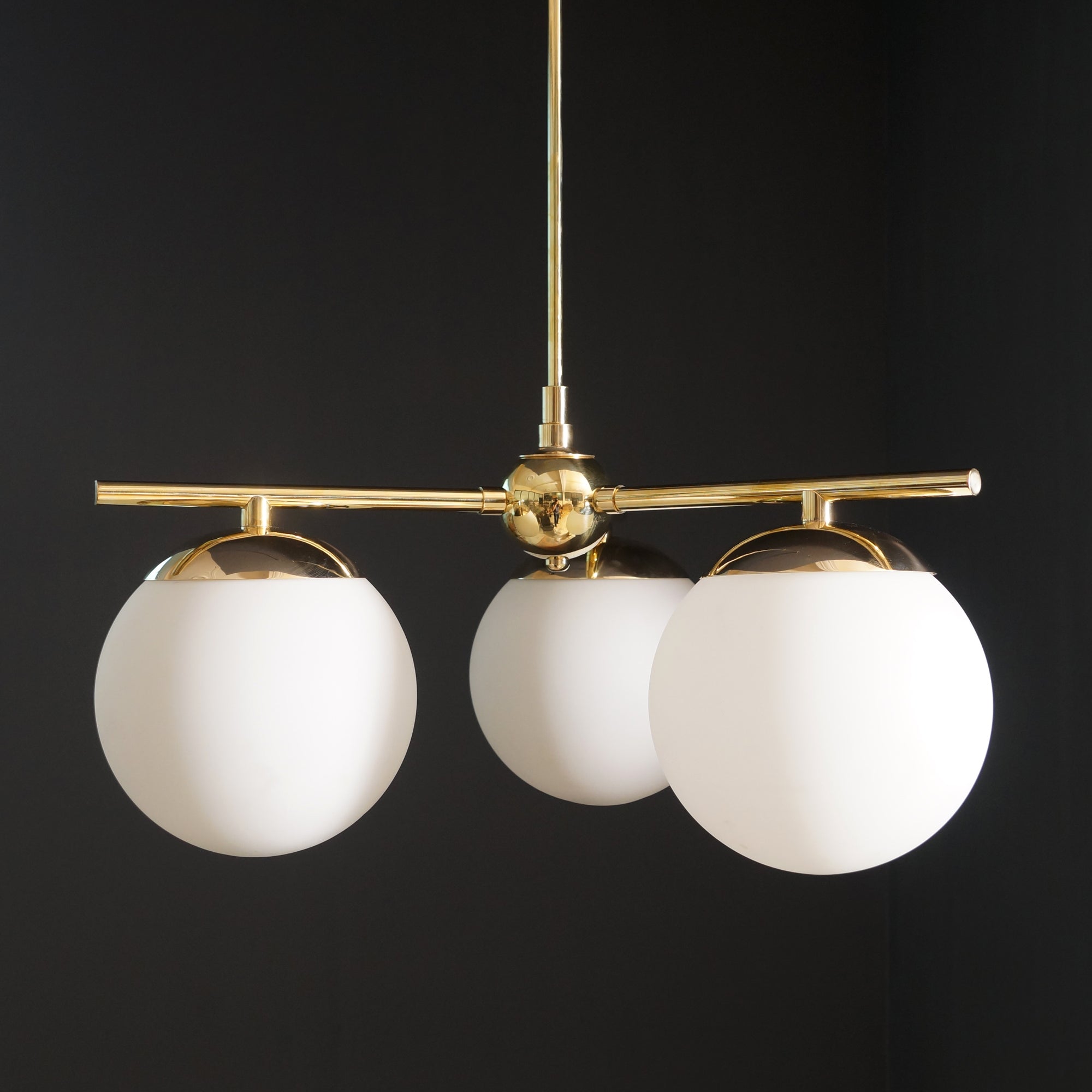 Modern Brass 3 Glass Sphere Globe Chandelier 34"D - Doozie Light Studio