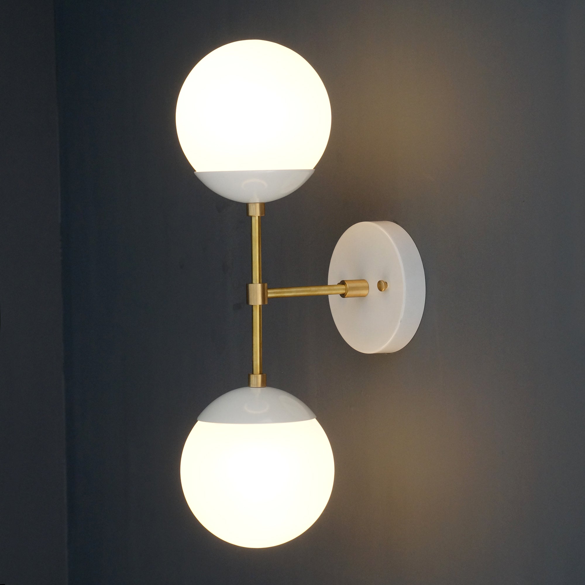 Modern Brass 2 Lights Armed Glass Globes Wall Sconce - Doozie Light Studio