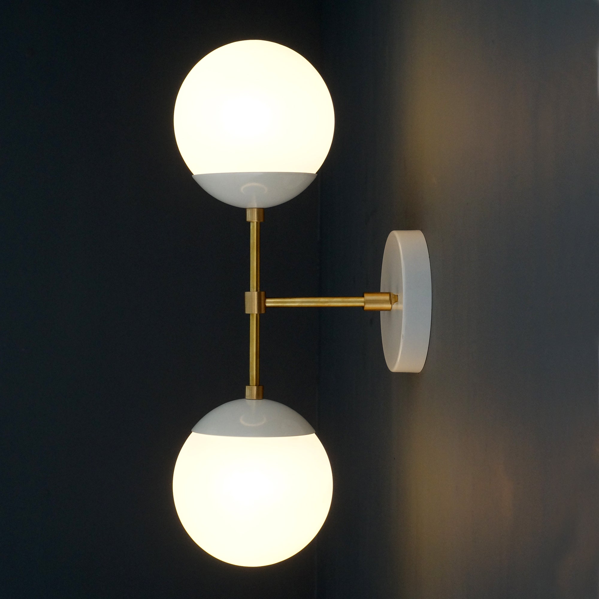 Modern Brass 2 Lights Armed Glass Globes Wall Sconce - Doozie Light Studio