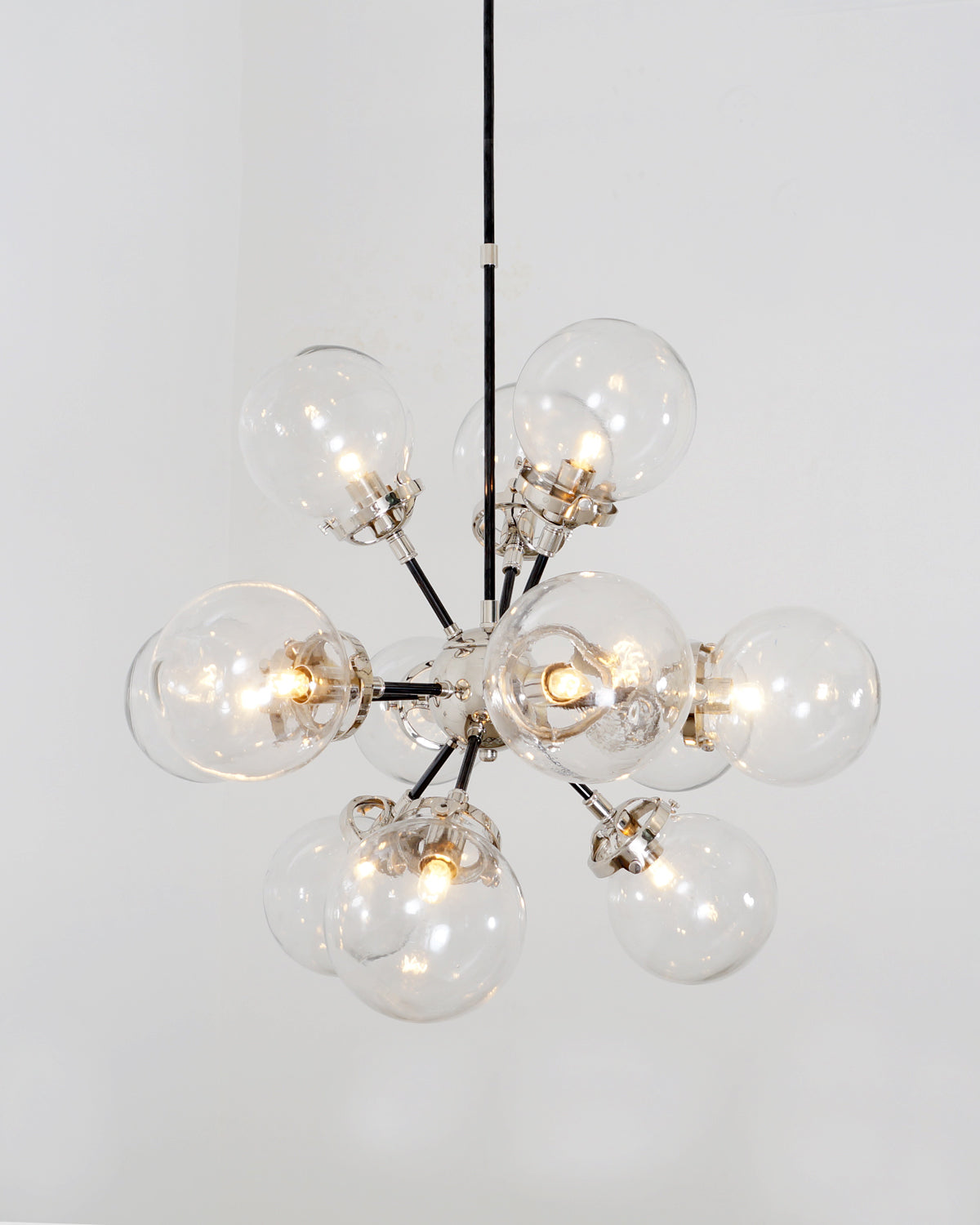 Modern Brass Bistro Globe Milk Glass Burst Chandelier 24"D - Doozie Light Studio