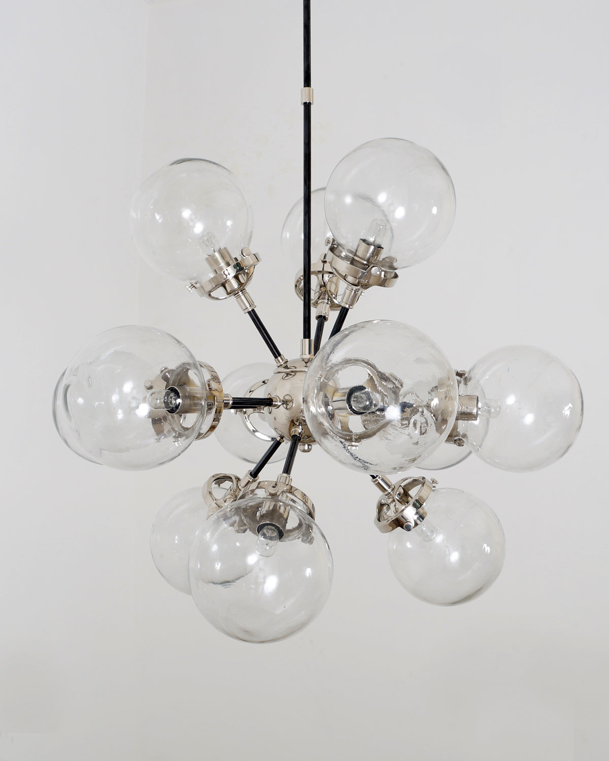 Modern Brass Bistro Globe Milk Glass Burst Chandelier 24"D - Doozie Light Studio