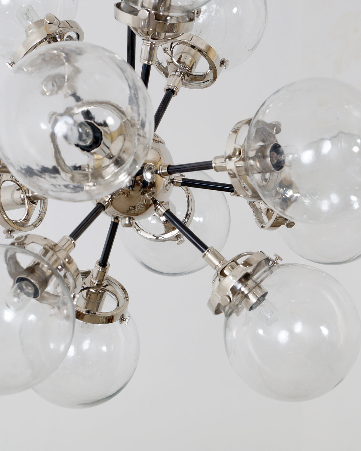 Modern Brass Bistro Globe Milk Glass Burst Chandelier 24"D - Doozie Light Studio