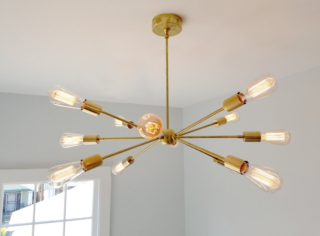 Modern Brass 12 Lights Sputnik Chandelier - 28"D - Doozie Light Studio