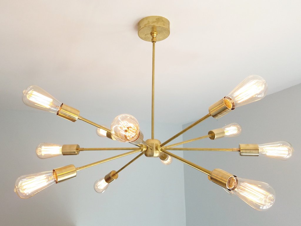 Modern Brass 12 Lights Sputnik Chandelier - 28"D - Doozie Light Studio