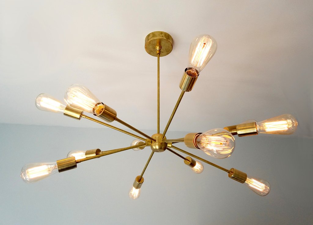 Modern Brass 12 Lights Sputnik Chandelier - 28"D - Doozie Light Studio