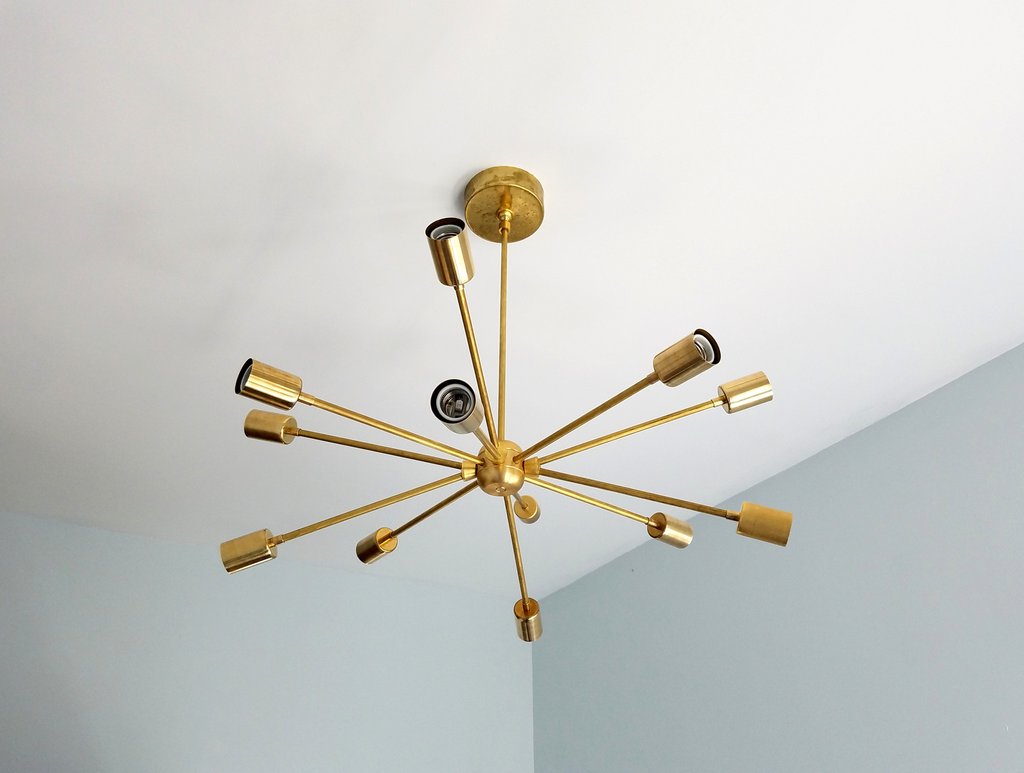 Modern Brass 12 Lights Sputnik Chandelier - 28"D - Doozie Light Studio