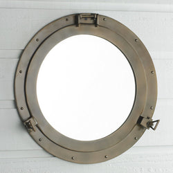 Nautical Brass Large Porthole Mirror 20"D - Doozie Light Studio