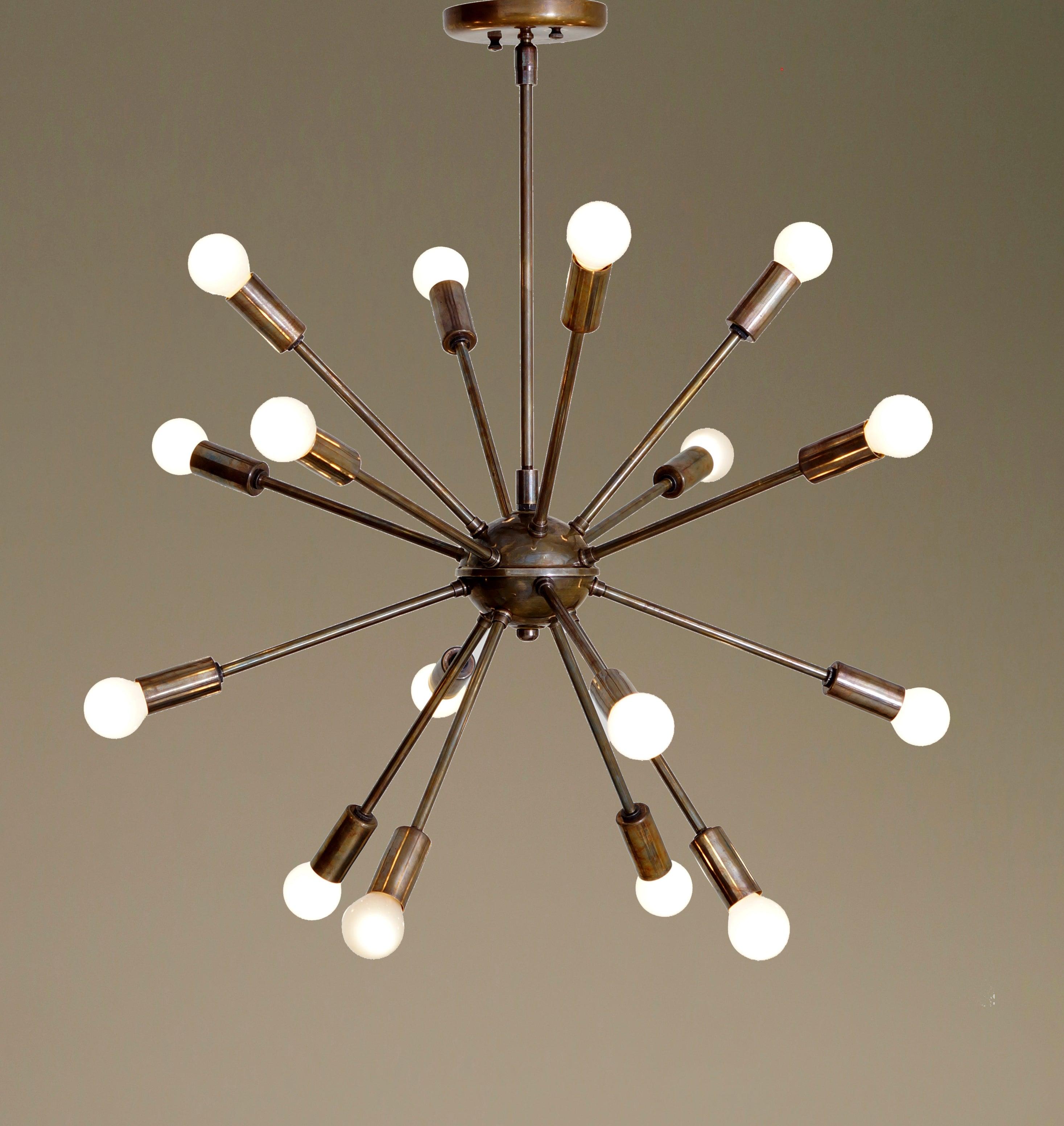 Mid Century Modern Patina Brass Sputnik Chandelier - 16 Arms Sputnik Light - Doozie Light Studio