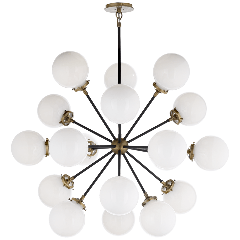 Modern Brass Round Bistro Globe Chandelier - 12 Light Chandelier - Doozie Light Studio
