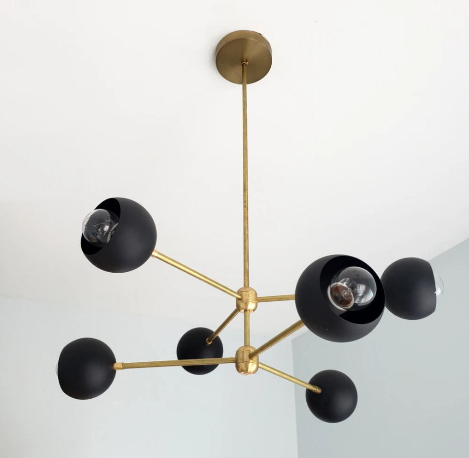 Contemporary Brass 6 Arm Globe Shades Chandelier - Doozie Light Studio