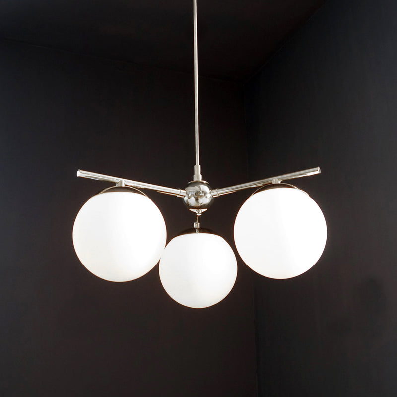Modern Brass 3 Glass Sphere Globe Chandelier 34"D
