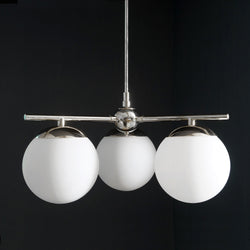 Modern Brass 3 Glass Sphere Globe Chandelier 34"D