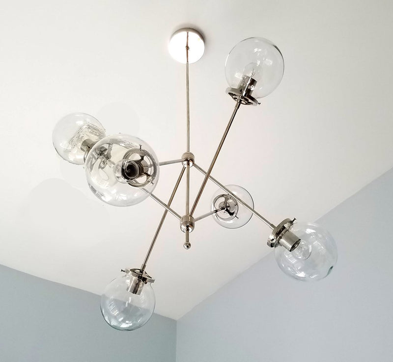Modern 6 Clear Globes Brass Chandelier Fixture
