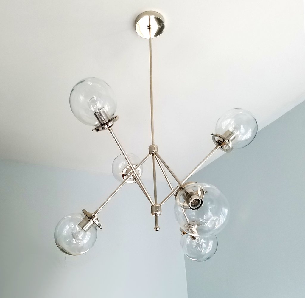 Modern 6 Clear Globes Brass Chandelier Fixture - Doozie Light Studio