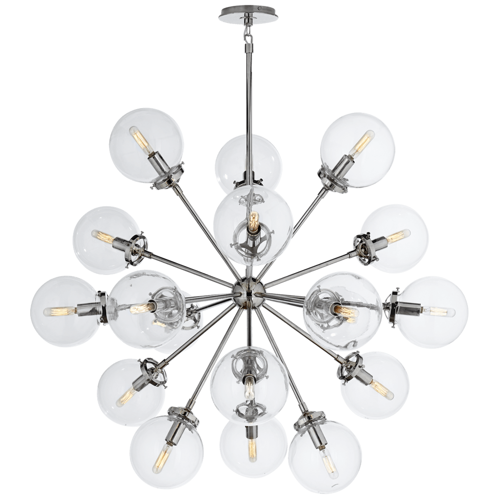 Modern Brass Round Bistro Globe Chandelier - 12 Light Chandelier - Doozie Light Studio