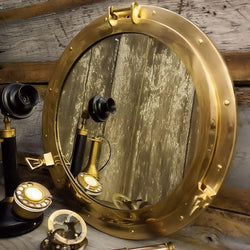 Large Nautical Polished Brass Porthole Mirror - Doozie Light Studio