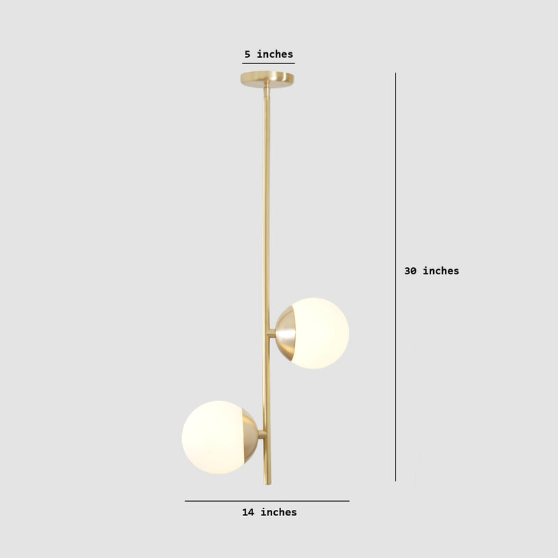 2 Globes Modern Brass Stem Pendant Chandelier Light Fixture