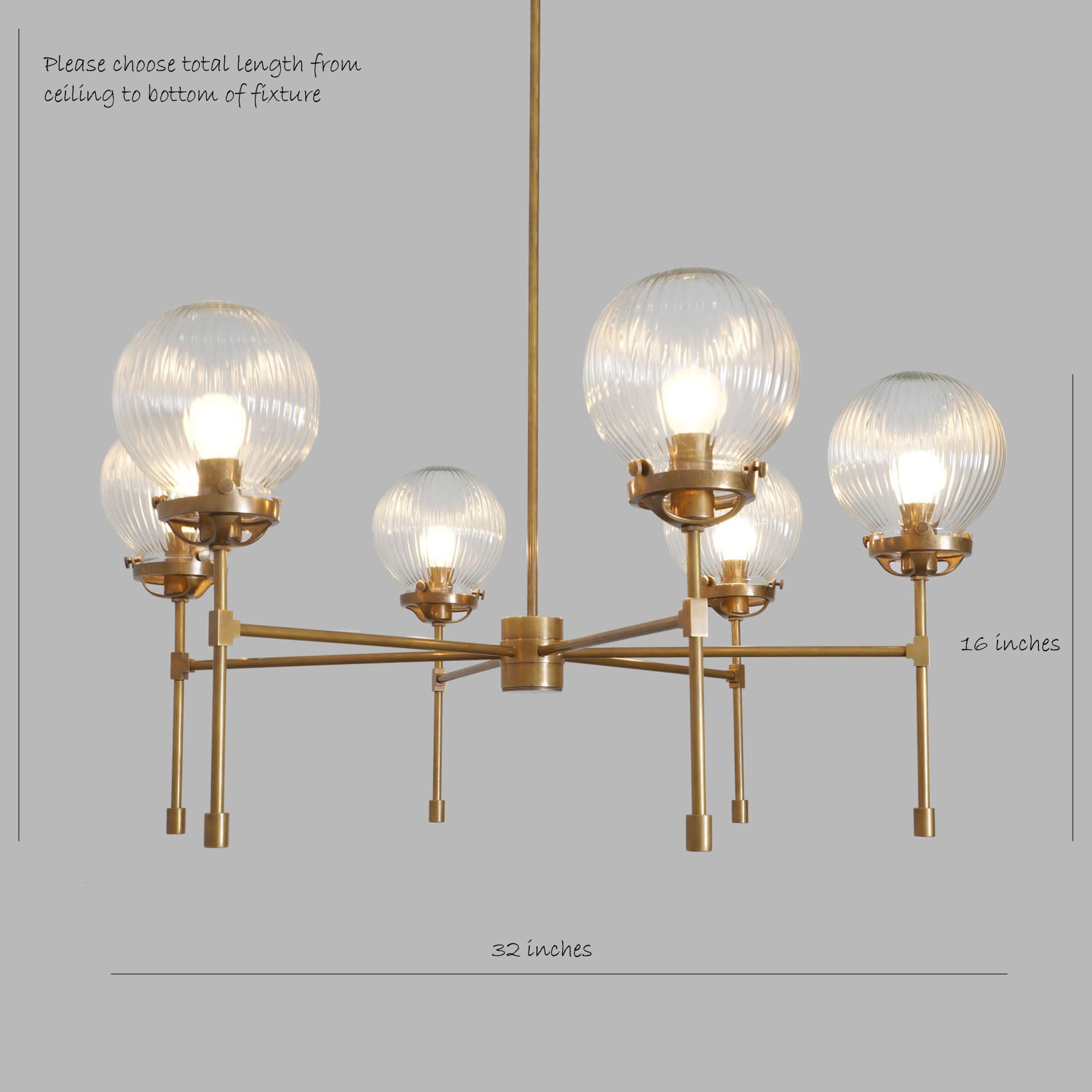 Heritage Brass 6 Ribbed Globes Osborne Chandelier Light Fixture - Doozie Light Studio