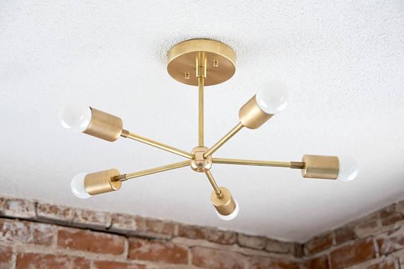 Modern Brass 5 Arm Pinwheel Chandelier Semi Flush Industrial Light - Doozie Light Studio
