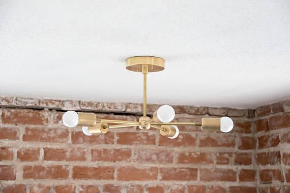 Modern Brass 5 Arm Pinwheel Chandelier Semi Flush Industrial Light - Doozie Light Studio