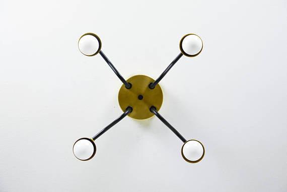 Modern Brass Cone Shades Semi Flush 4 Arm Bulb Sputnik - Doozie Light Studio