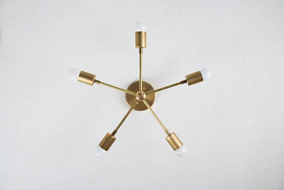 Modern Brass 5 Arm Pinwheel Chandelier Semi Flush Industrial Light - Doozie Light Studio