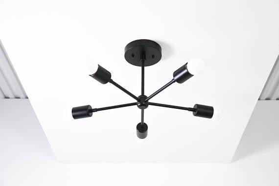 Modern Brass 5 Arm Pinwheel Chandelier Semi Flush Industrial Light - Doozie Light Studio
