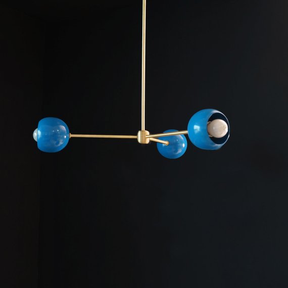 3 Light Blue Ball Sputnik Chandelier Light Fixture - Doozie Light Studio