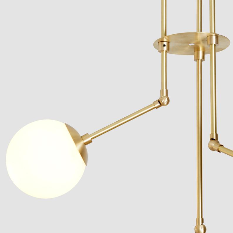 Handcrafted Modern Brass 3 Globe Balance Chandelier Light Fixture - Doozie Light Studio