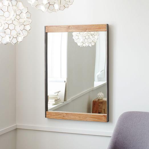 Industrial Style Iron + Wood Wall Mirror - Doozie Light Studio