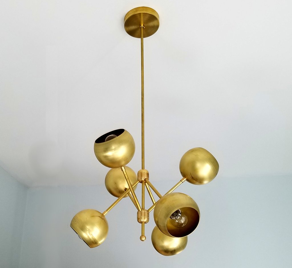 Modern 6 Brass Globes Shade Chandelier Fixture - Doozie Light Studio