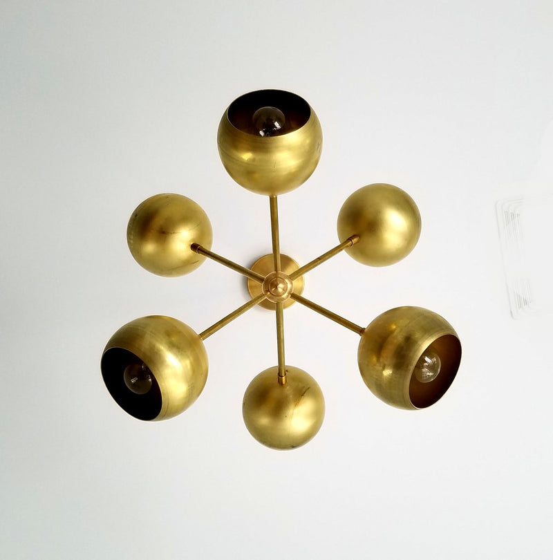 Modern 6 Brass Globes Shade Chandelier Fixture