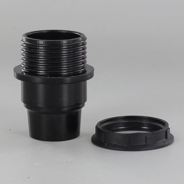 E-12 BLACK CANDELABRA BASE PHENOLIC THREADED SOCKET WITH SHOULDER AND RING