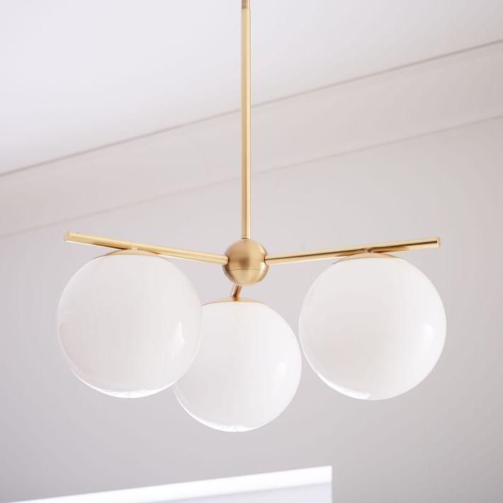 Modern Brass 3 Glass Sphere Globe Chandelier - Doozie Light Studio