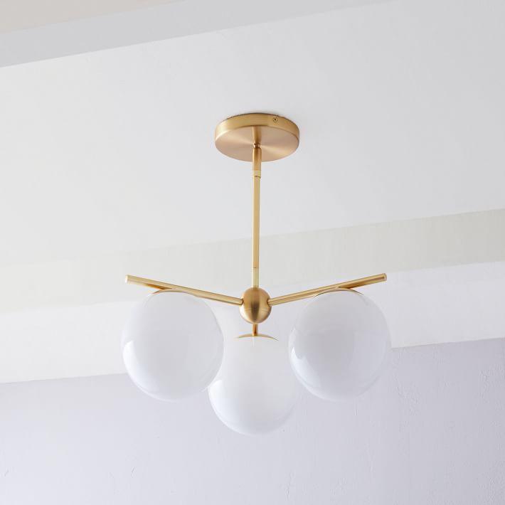 Modern Brass 3 Glass Sphere Globe Chandelier - Doozie Light Studio