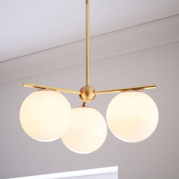 Modern Brass 3 Glass Sphere Globe Chandelier - Doozie Light Studio