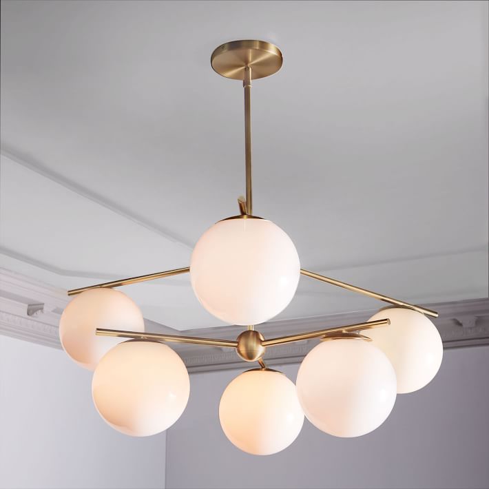Modern Brass 6 Light Sphere Globe Chandelier 34"D - Doozie Light Studio