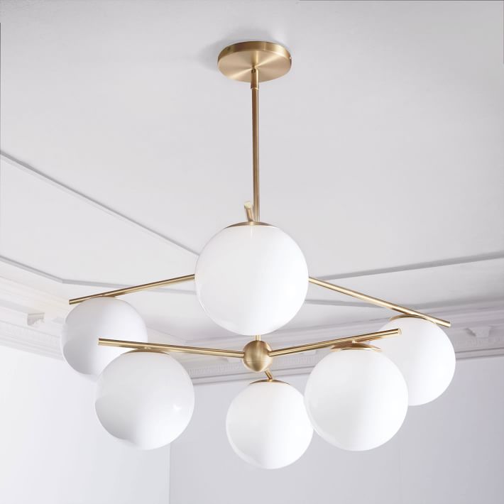 Modern Brass 6 Light Sphere Globe Chandelier 34"D - Doozie Light Studio