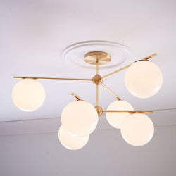 Modern Brass 6 Light Sphere Globe Chandelier 34"D