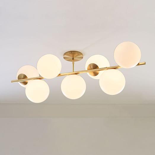 Sphere + Stem 7-Light Brass Chandelier + Semi-Flushmount - Doozie Light Studio