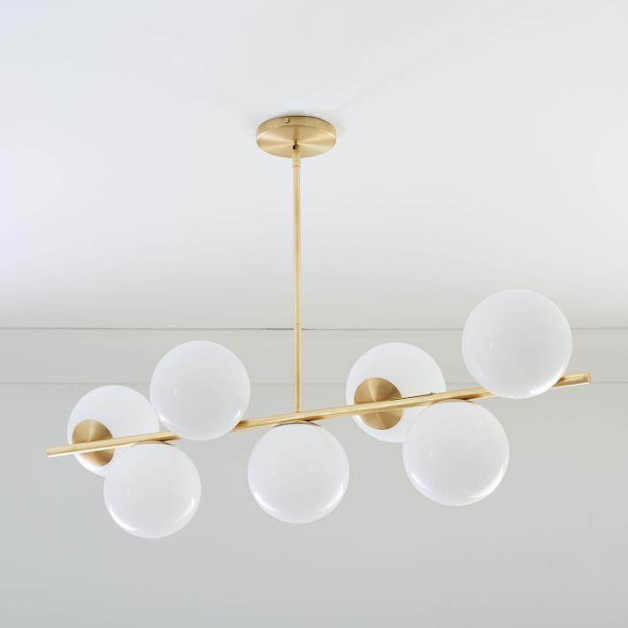 Sphere + Stem 7-Light Brass Chandelier + Semi-Flushmount - Brass - Doozie Light Studio