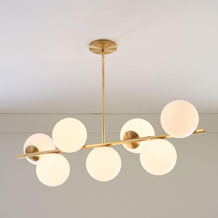 Sphere + Stem 7-Light Brass Chandelier + Semi-Flushmount - Doozie Light Studio