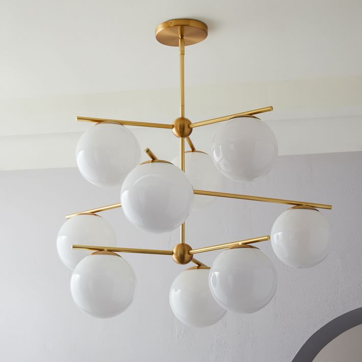 Modern Brass 9 Light Sphere Globe Chandelier 34"D - Doozie Light Studio