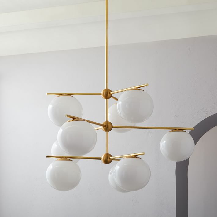 Modern Brass 9 Light Sphere Globe Chandelier 34"D