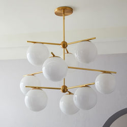 Modern Brass 9 Light Sphere Globe Chandelier 34"D