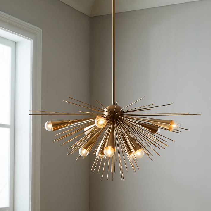 Half Urchin Modern Brass Sputnik Chandelier - Doozie Light Studio