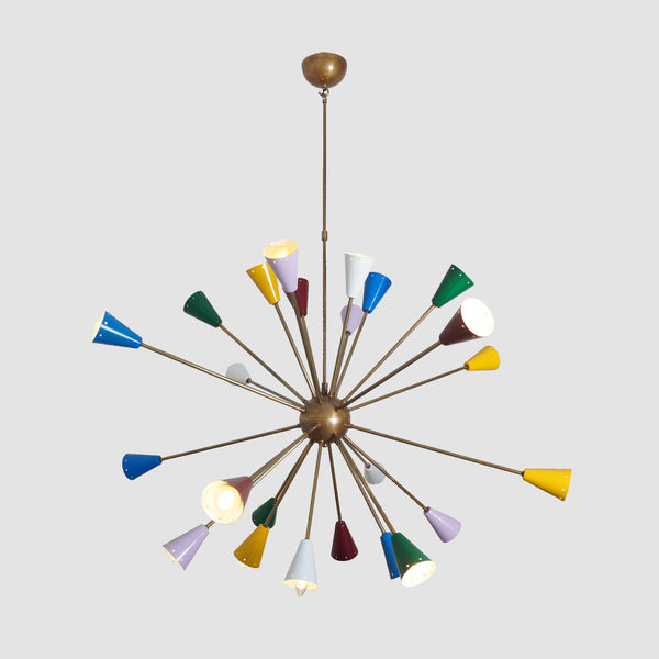 Stilnovo Multi Color Mid Century Italian Brass Sputnik Chandelier 45"D