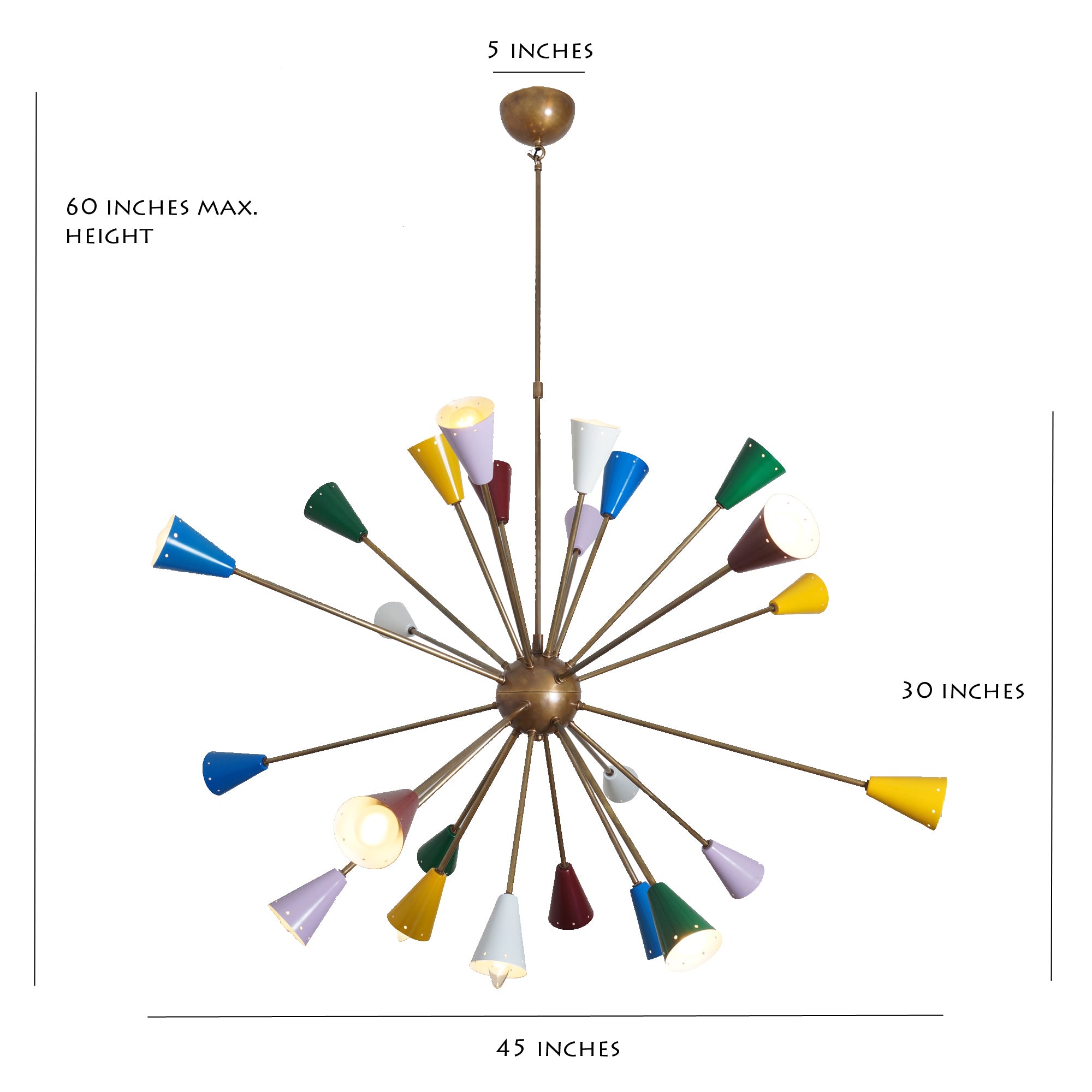 Stilnovo Multi Color Mid Century Italian Brass Sputnik Chandelier 45"D - Doozie Light Studio