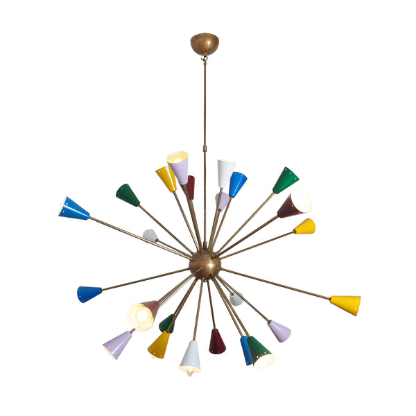 Stilnovo Multi Color Mid Century Italian Brass Sputnik Chandelier 45"D