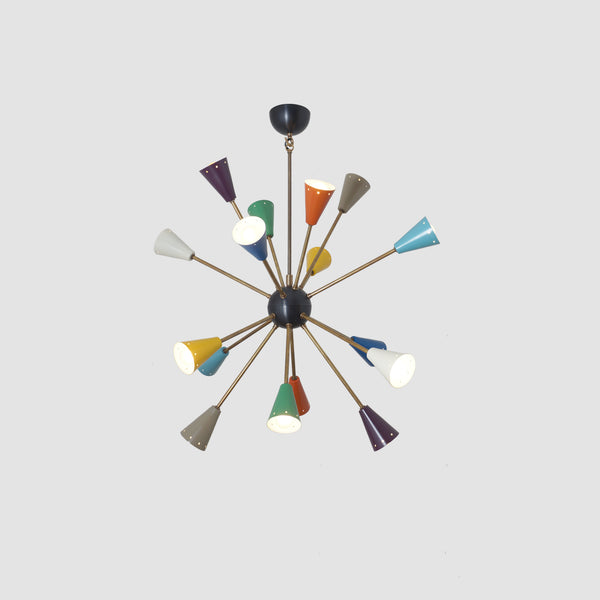 Stilnovo Multi Color Mid Century Italian Brass Sputnik Chandelier